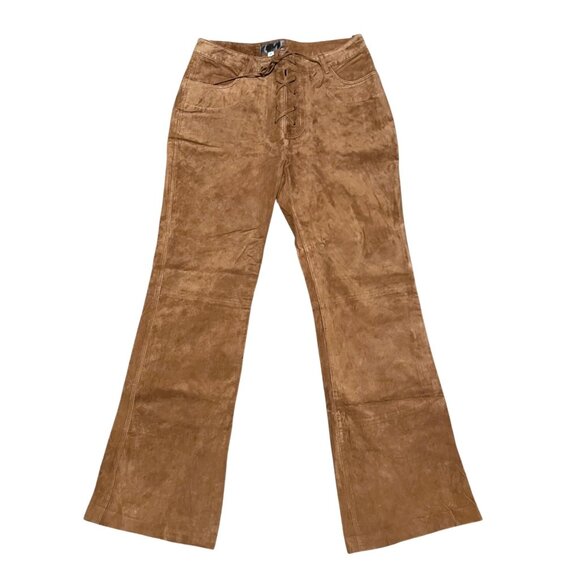 Vintage NWT Suede Pants 36 Pockets Lace Up Flare Leg Western Cowboy Y2K Does 70s - Picture 1 of 8